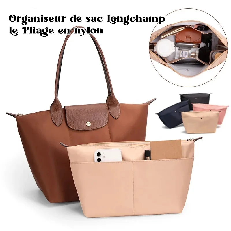 D.DUO Organiseur de sac à dos, organiseur de sac à main, organiseur de sac  en feutre multi-poches pour Longchamp Le Pliage (Rose)