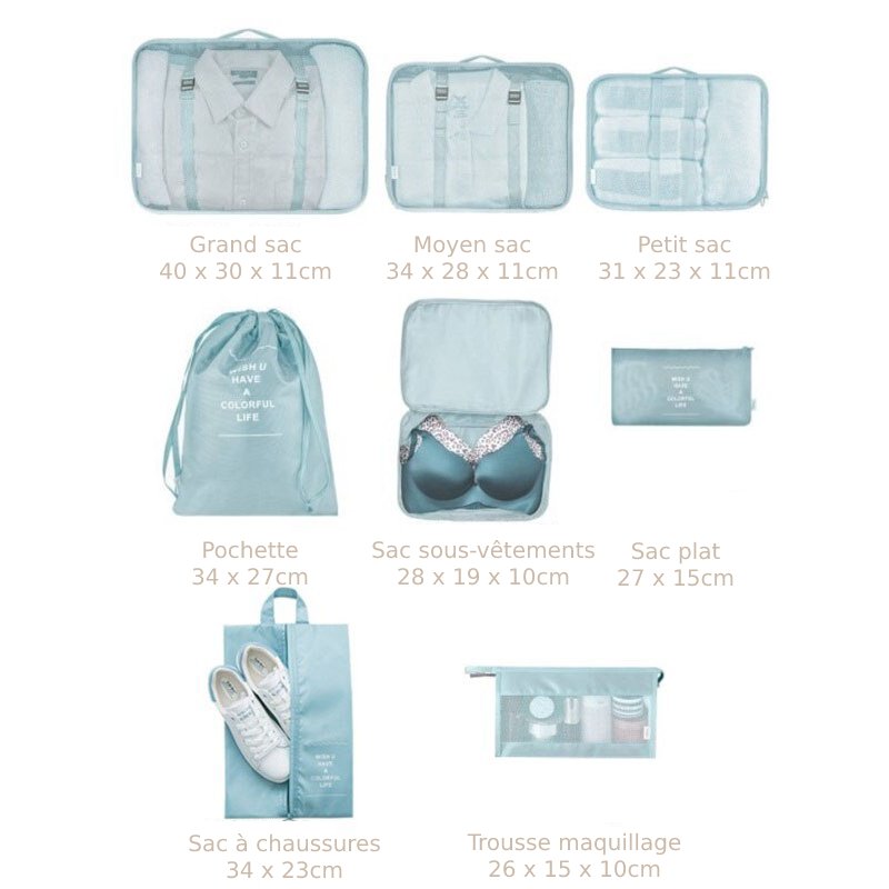 Organisateur de sac pour valise premium - set de 8 pièces
