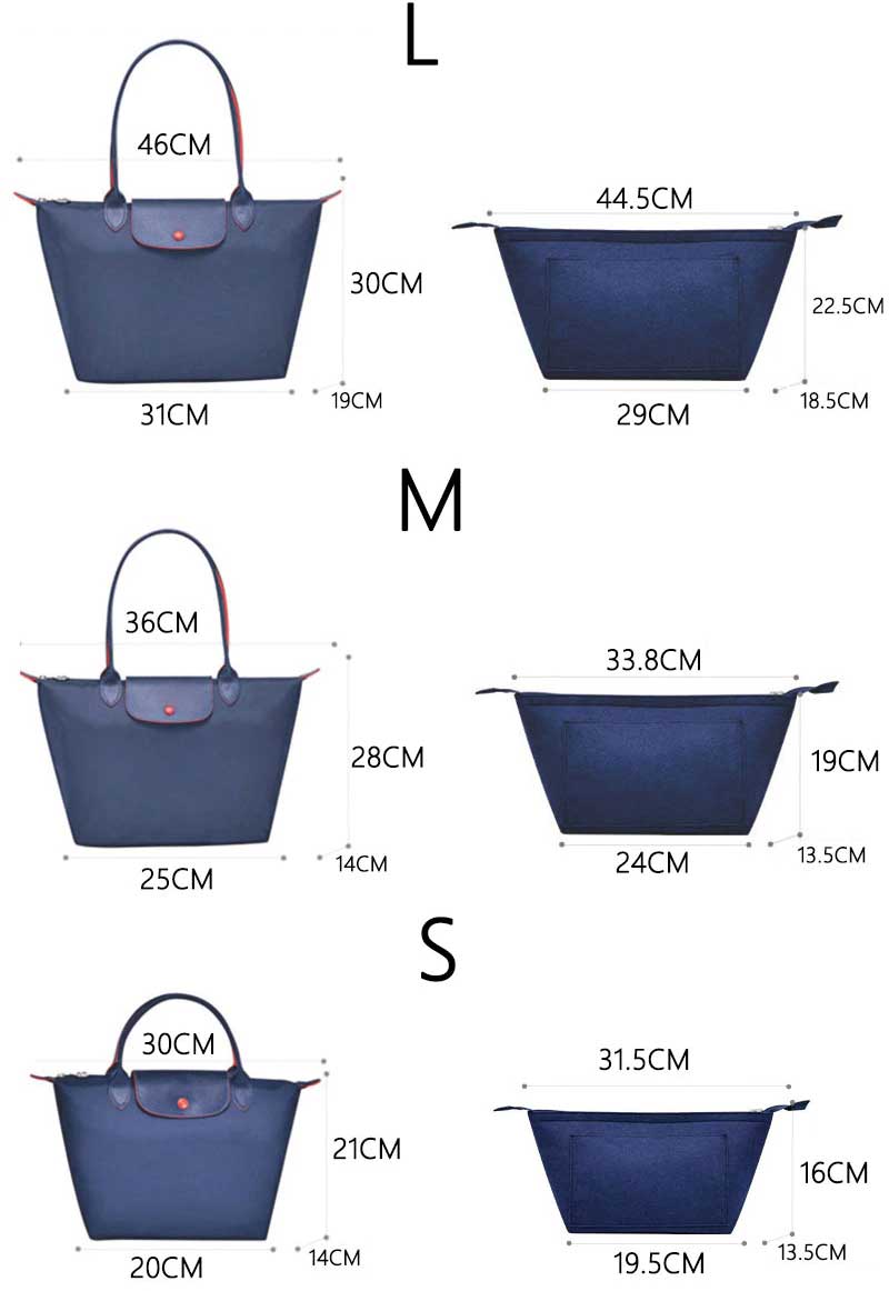 taille organisateur de sac longchamp